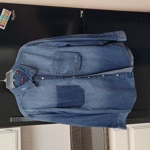 7 For All Mankind Seven Cotton Denim Long Sleeve Front Pocket Shirt